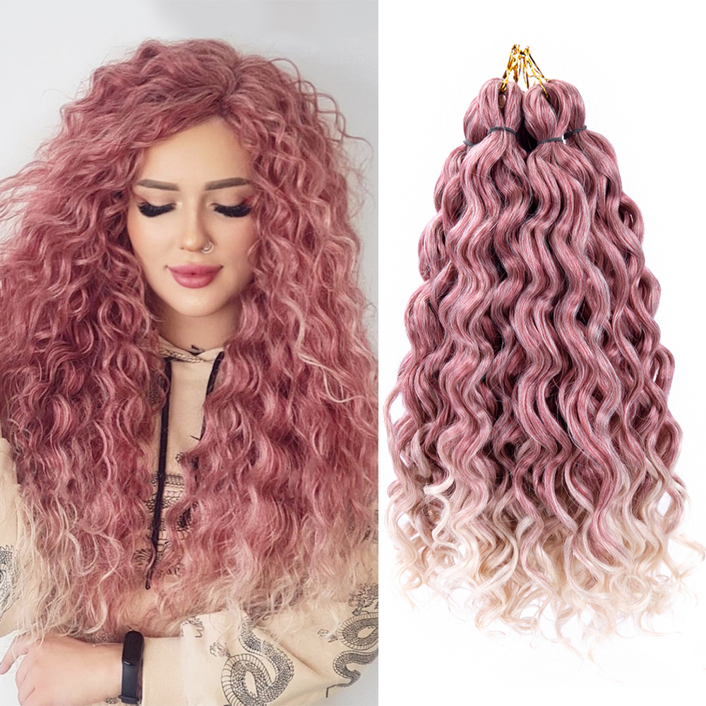 Wholesale Ombre Deep Ocean Wave Crochet Hair Natural Synthetic Afro Curls Braids Hawaii Curls Braiding Hair Extensions for Women