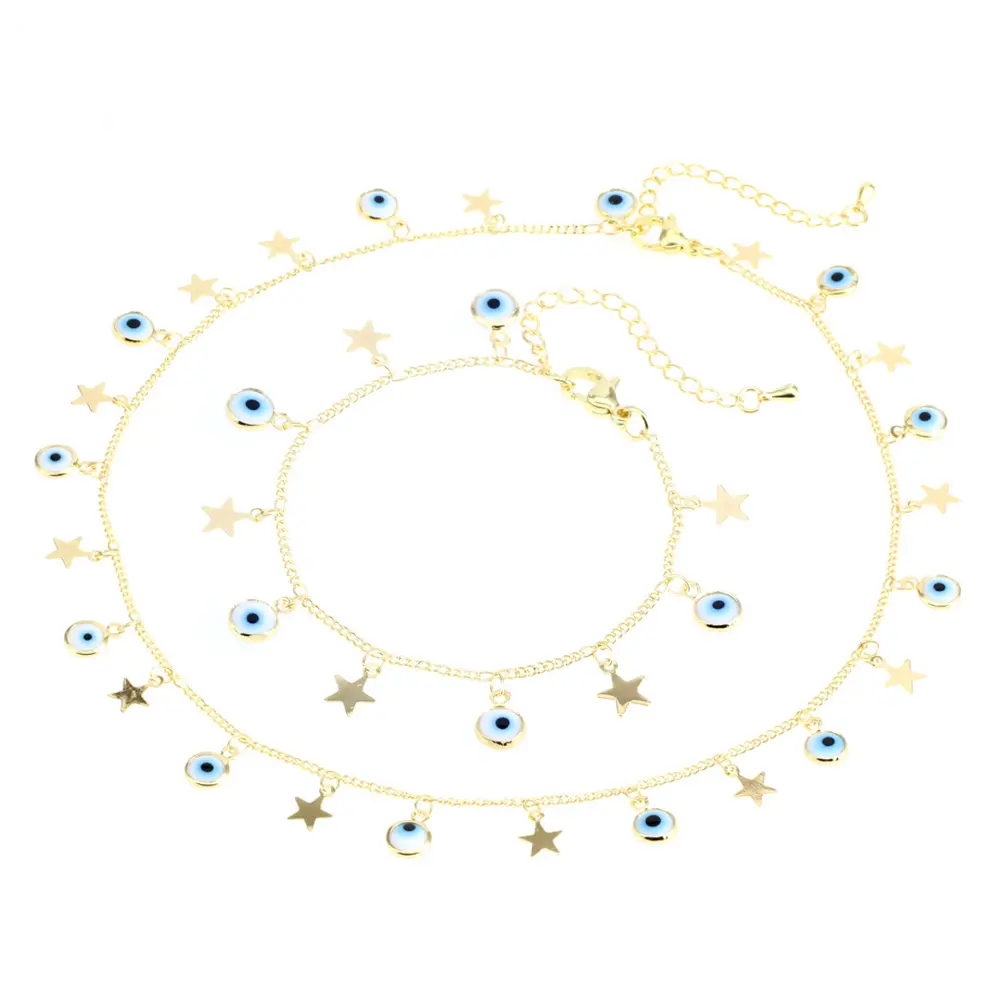 Set di gioielli per gli occhi della nuova collezione personalizzata braccialetti con catena di fascino minimalista con occhi fortunati bracciale in ceramica in oro bianco con smalto