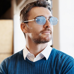 Gafas de <span class=keywords><strong>Sol</strong></span> Metálicas Geométricas de Media Montura al por Mayor para Hombre, de Lujo, Diseño Hexagonal, Montura Delgada, Lentes Azul Océano, OEM/ODM - Product Image 1