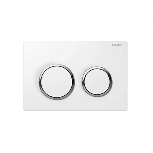 Placa de Control Omega 20 de 2 Botones, Blanco Opaco con Anillos Cromados Pulidos, Botones de Inodoro - Product Image 2