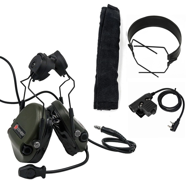 TS TAC-SKY TEA Hi-Threat Tier 1 Noise Reduction Pickup Tactical Helmet ARC Mount Earphone and Tactical PTT U94 PTT and Headband