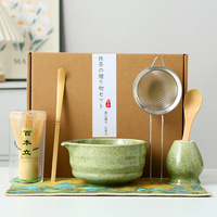 Ensemble de fouets à matcha en céramique portables OEM/ODM, support design Dynastie Song, outil à thé japonais, ensemble de sept pièces, rose, manche 28-32mm