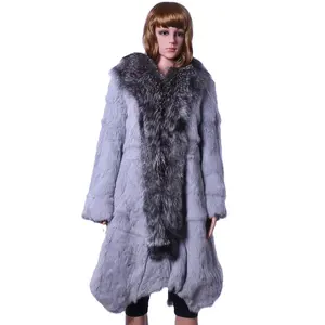 MWFur sokak moda uzun ceket moda tavşan kürk kadın kış gümüş tilki saç yaka sıcak dış giyim