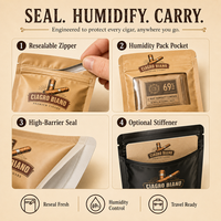 Sac en plastique d'emballage portable de tabac à cigares 3 pièces personnalisé avec logo sac d'emballage étanche à l'humidité et à température contrôlée en mylar