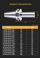 Adaptateur de porte-outil conique Morse BT40 MTA2 pour fraiseuse CNC, accessoire d'occasion pour machines-outils