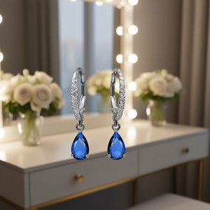 Pendientes de Diamantes en Forma de Gota de Agua Verde E1802, Corte Pera, Engaste de Garras, Chapados en Rodio, Aleación de Zinc, Joyería Clásica de Moda para Mujer - Product Image 2