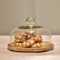 Plateau de service à dessert moderne et écologique avec couvercle en verre transparent - Base en bois durable - Dôme à fromage - Plat à beurre de luxe - Personnalisé