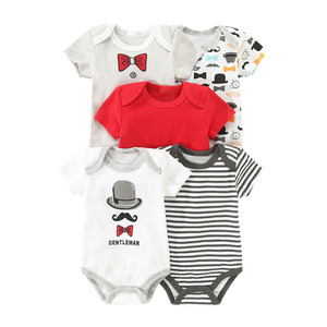 Pagliaccetto Unisex Casual estate manica corta Set 5 pezzi per bambini 0-1 anno body neonato 100% cotone all'ingrosso - Product Image 5