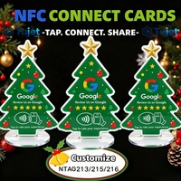 Support NFC personnalisé en acrylique en forme de sapin de Noël pour avis Google, NTAG213/215/216, signalisation de table à taper pour noter, pour restaurant et hôtel