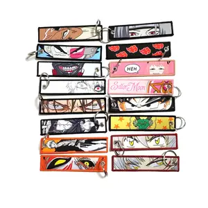 manufacturer customized wholesale motorbike car anime cartoon cute Woven embroidered Key Tag Fabric embroidery other Keychains