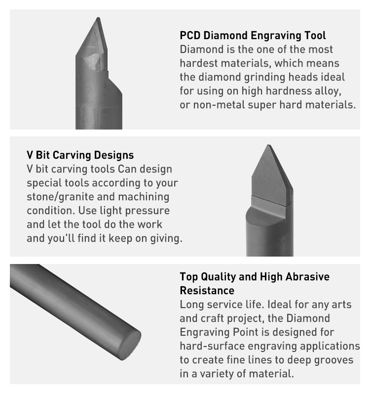花崗岩フライスカッター60度Vビット120 3D彫刻ビットPCDダイヤモンド