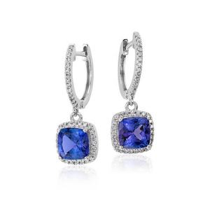 Pendientes de Plata de Ley 925 al por Mayor con Circonita Cúbica, Forma Cuadrada, Estilo Halo, Tanzanita - Product Image 1