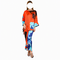 Tenue décontractée islamique pour femmes, Baju Kurung en satin, imprimé abstrait, manches 3/4 amples, personnalisation ODM OEM, vente en gros