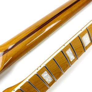Mástil de guitarra TL de arce tostado de 22 trastes, 9.5 y 12 pulgadas, con incrustaciones de bloques blancos perlados y ribete blanco - Product Image 2