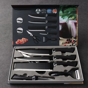 Hot Sale <b>Kitchen</b> Supplies Set De Cuchillos 8 Inch Sharp Chef Knife Stainless Steel 6pcs Black Knife Set - Product Image 1