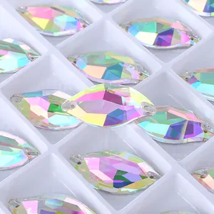 Wholesale Custom Sew-on Rhinestones 5A Quality Crystal FlatBack 2 Holes Sewing Diamond Leaf Stones Bling Wedding Decoration