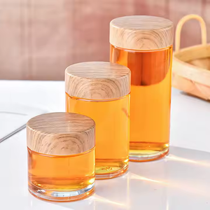 180ml-750ml transparan kaca bening kustom botol madu wadah makanan madu Jam kelas bulat kaca dengan tutup serat kayu - Product Image 3