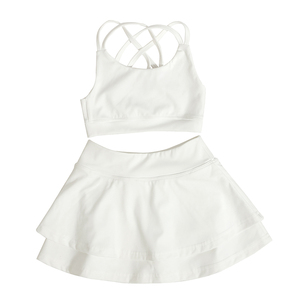 2024 हॉट फास्ट शिपिंग बच्चों के कपड़े नायलॉन स्पैन्डेक्स ट्विन गर्ल एक्टिव वियर ब्रीथेबल सस्पेंडर्स कुलोट्स किड्स योगा सेट - Product Image 2