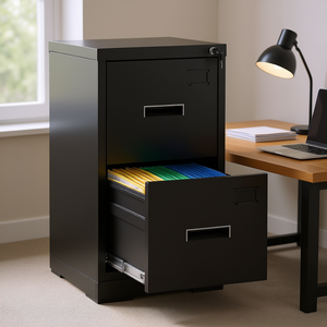 Armoire à dossiers verticale en métal noir à 2 tiroirs, format A4/Letter/Legal, avec serrure, organisateur de rangement de bureau moderne, assemblage requis - Product Image 2