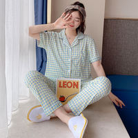 Vêtements de nuit tricotés amples et doux de style coréen Nouvel ensemble de pyjama grande taille avec pantalon long à manches courtes pour l'été, le printemps et la nuisette pour femmes