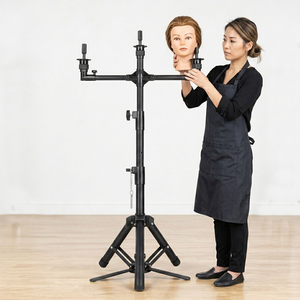 Trépied réglable à 3 supports pour tête de mannequin <span class=keywords><strong>perruque</strong></span> avec pédale, livraison rapide locale aux États-Unis, idéal pour la fabrication de perruques - Product Image 1