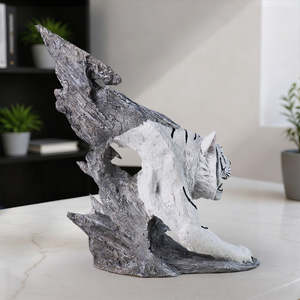 화이트 타이거 포효하는 레진 조각상, 사실적인 검은 줄무늬와 입 벌린 모습, 진짜같은 호랑이, 드러난 이빨과 분노하는 눈 - Product Image 2