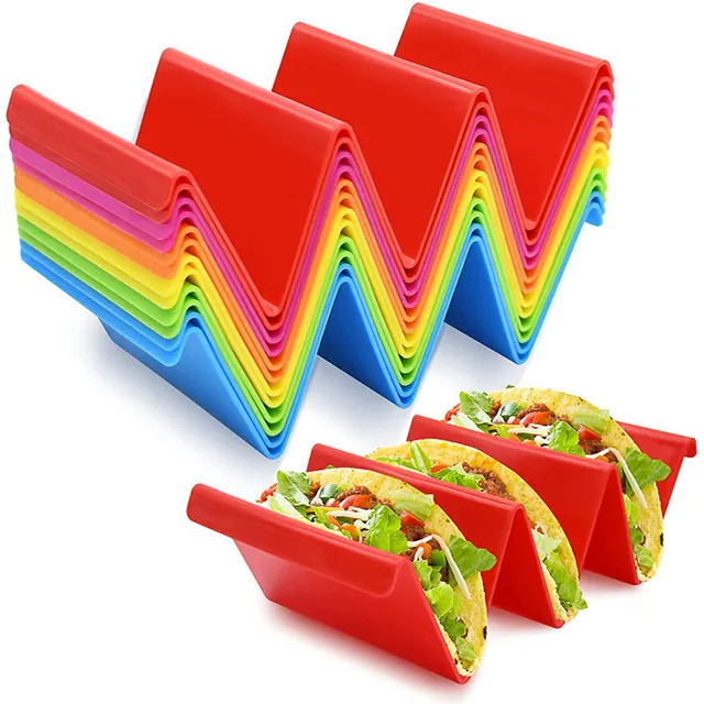 Colorful Taco Holder Stands Set Of 6 - Premium Large Taco Tray Plates Holds Up To 3 Or 2 Tacos Each Kitchen Accessories