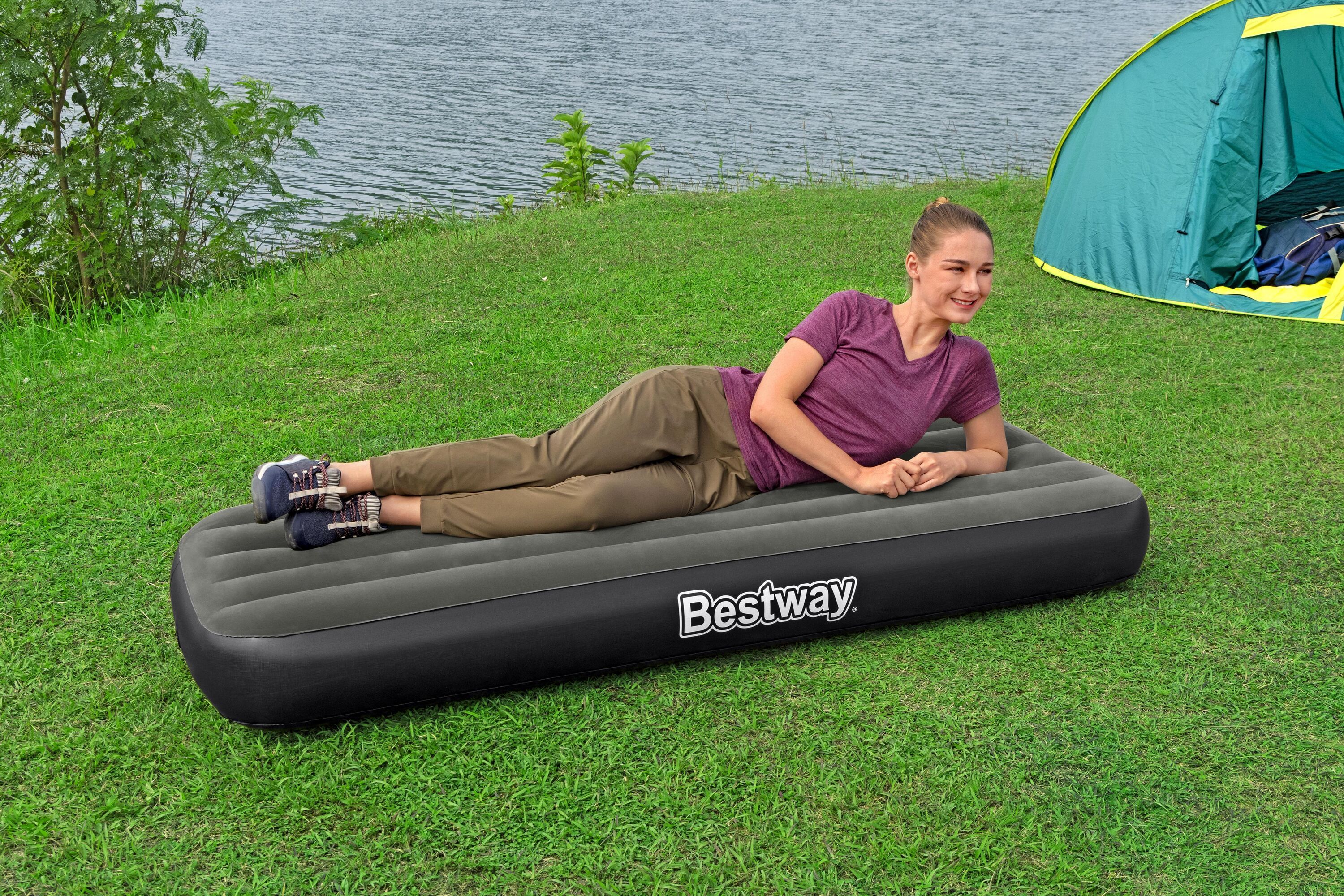 Matelas Gonflable Camping Junior Twin - 185x76x22 Cm - Surface Floquée, Idéal Pour Extérieur Et Appoint