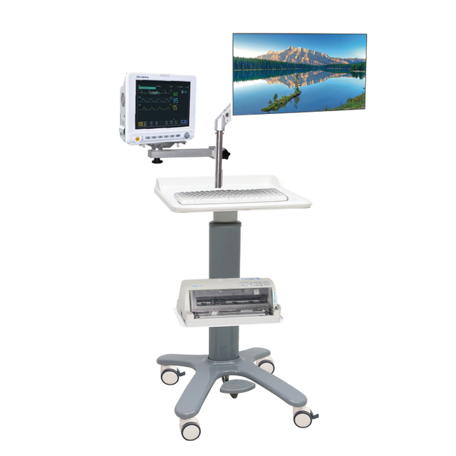 Hospital Mobile Computer Workstation ICU Laptop Adjustable Computer Cart