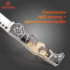 Yueyang 3Cr13 thép gấp dao với độc đáo trang trí ABS xử lý bền lưỡi Nylon vỏ bọc EDC OEM tùy chỉnh cho DIY - Product Image 4