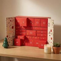Boîte cadeau calendrier de l'avent personnalisée rouge 24 jours, boîte d'emballage surprise de Noël en feuille d'or rouge pour cadeau de fêtes
