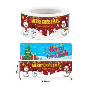 Cartoon Kerst Cadeau Label Sticker Aangepaste Roll Gecoat Papier Zelfklevend Voedsel Afdichting Fles Label