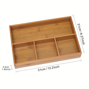 Boîte de rangement en bambou à quatre compartiments, 31x21x4,8 cm, organisateur de bureau pour usage au bureau ou dans la chambre - Product Image 1