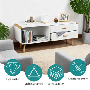 <span class=keywords><strong>Table</strong></span> <span class=keywords><strong>basse</strong></span> en bois de luxe moderne avec bords arrondis et 2 tiroirs - Product Image 5