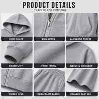 Ensemble de survêtement personnalisé pour homme en coton biologique, écologique et durable, comprenant un sweat à capuche zippé surdimensionné et un pantalon de jogging, idéal pour le streetwear quotidien