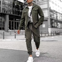 Setelan Olahraga Pria Pakaian Kerja Fashionable Celana Kasual Trendy Warna Solid Jas Pria Slim-Fitting Pakaian Pria Set Lengkap