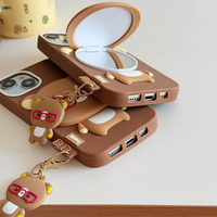 Casing Handphone Beruang Kacamata Kreatif dan Lucu dengan Cermin dan Penyangga untuk iPhone 17 16 Pro Max 14 13, Bahan Silikon Lembut Anti Benturan