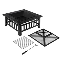 Table de foyer carrée 3-en-1 en acier de 32 pouces avec écran anti-étincelles, pioche à foyer, pour brûler du bois et du charbon de bois, idéale pour jardin, patio, cour et fêtes