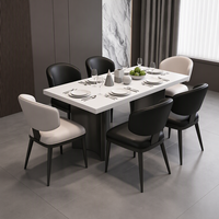 Table à manger moderne en pierre frittée couleur unie avec bord tombant, mobilier de salle à manger occidentale pour appartement, maison, hôtel, restaurant