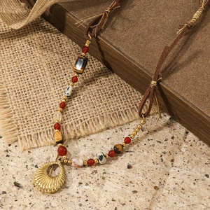 Nuevo Collar de Moda <span class=keywords><strong>2026</strong></span> con Colgante de Piedra Natural de Ágata Roja con Diseño de Ojo de Tigre, Collares con Cordón de Cuero para Mujer - Product Image 5