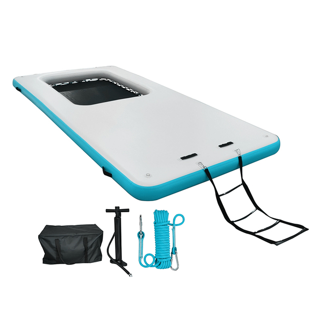 Cheap Float Pool Island Pvc Floating Swimming Dock Platform Inflatable Water Platform with Ladder