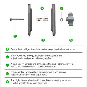FANAUE DA série 25mm 1 pouce boule Expansion Double prise bras support de téléphone Flexible pour la diffusion en direct et l'utilisation de la tablette de bureau - Product Image 3
