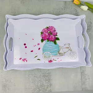 Wholesale unbreakable melamine serving tray with handles decorative tray set