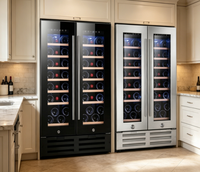 Réfrigérateur à vin double zone NE-408A-8 110L encastrable avec deux portes vitrées, pour 40 bouteilles de vin rouge, avec éclairage
