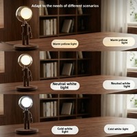 Lampe de table créative sur le thème de la lune pour chambre à coucher et canapé ; Pièce décorative en bois massif, lampe haut de gamme à trois couleurs et intensité réglable, respectueuse des yeux