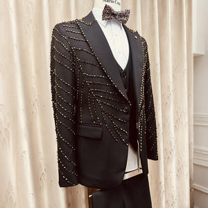 <span class=keywords><strong>Traje</strong></span> Brillante con Pedrería Personalizado para <span class=keywords><strong>Hombre</strong></span>, Esmoquin de 3 Piezas, Chaqueta, <span class=keywords><strong>Chaleco</strong></span> y Pantalones, Ropa Formal para Fiesta, Hecho a Mano con Cuentas, de Lujo - Product Image 3