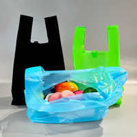 Sacs de courses en plastique HDPE noir et blanc avec logo personnalisé, poignées gilet, soufflets latéraux, pour supermarché et épicerie