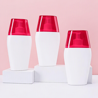 Bouteille en plastique HDPE plate avec pompe personnalisée, 250 ml, pour soins de la peau des enfants, shampoing, transparente/capuchon rouge pour animaux de compagnie (chats/chiens), nouveau design