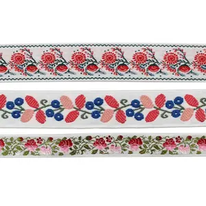 Customize White Polyester Flower Designs Jacquard Trim 3cm Decoration Clothes Ethnic Embroidery Ribbon Tapes Manufacturer