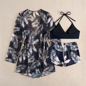 Trajes de Baño Bikini de 3 Piezas con Logotipo Personalizado en 3D (Delantero y Trasero), Bajo MOQ, Diseño de Hojas, Sin Espalda, Spandex/Poliéster, Ropa de Playa para Mujer - Product Image 2